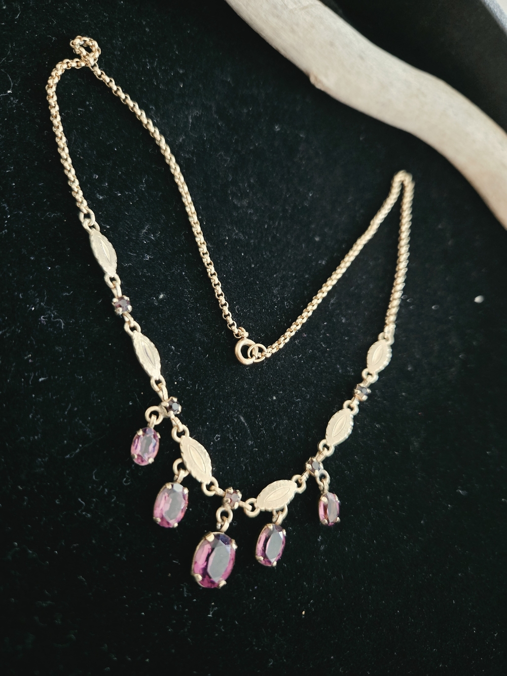 Victorian 12KT Gold Filled Festoon Necklace With Purple Faceted Stone 16" - Picture 2 of 11